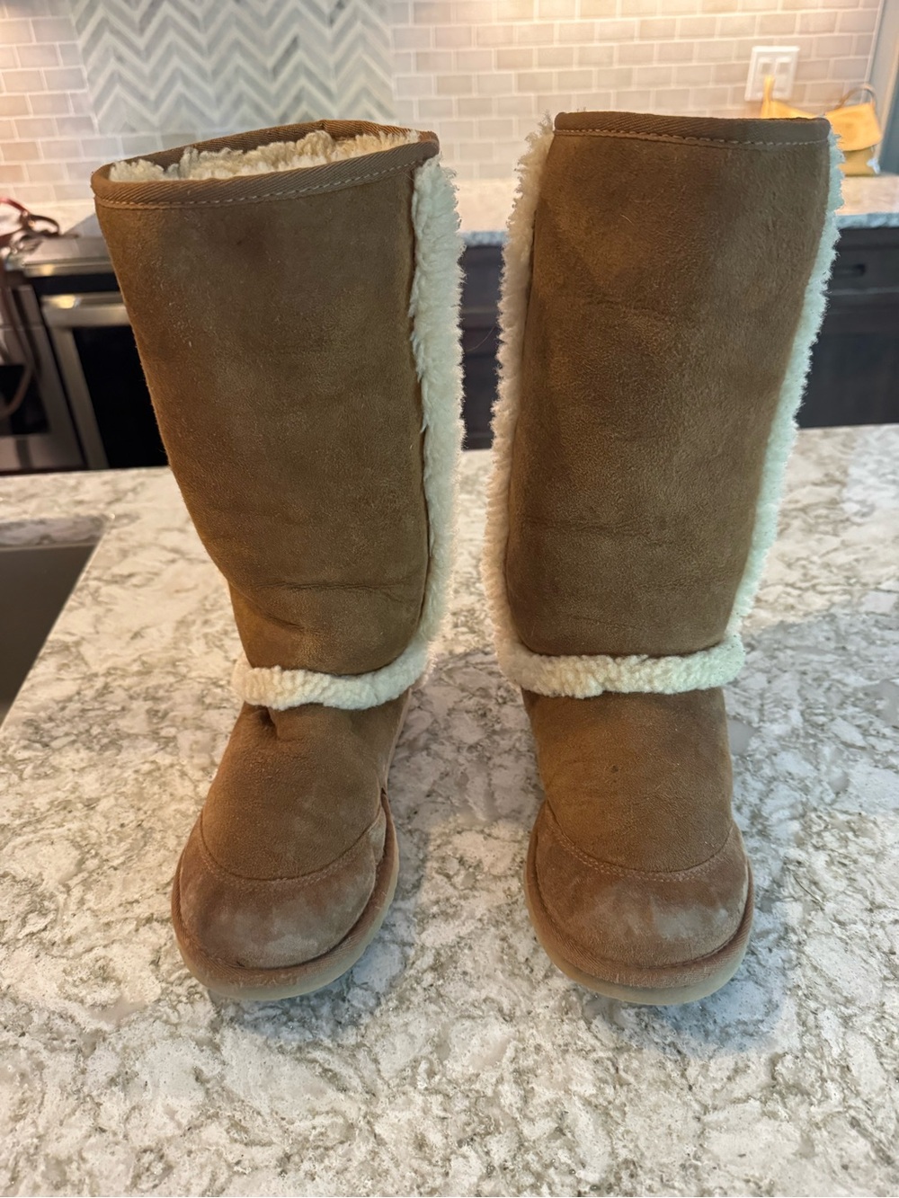 UGG Chestnut Suede Tall Shearling-Lined Winter Boots